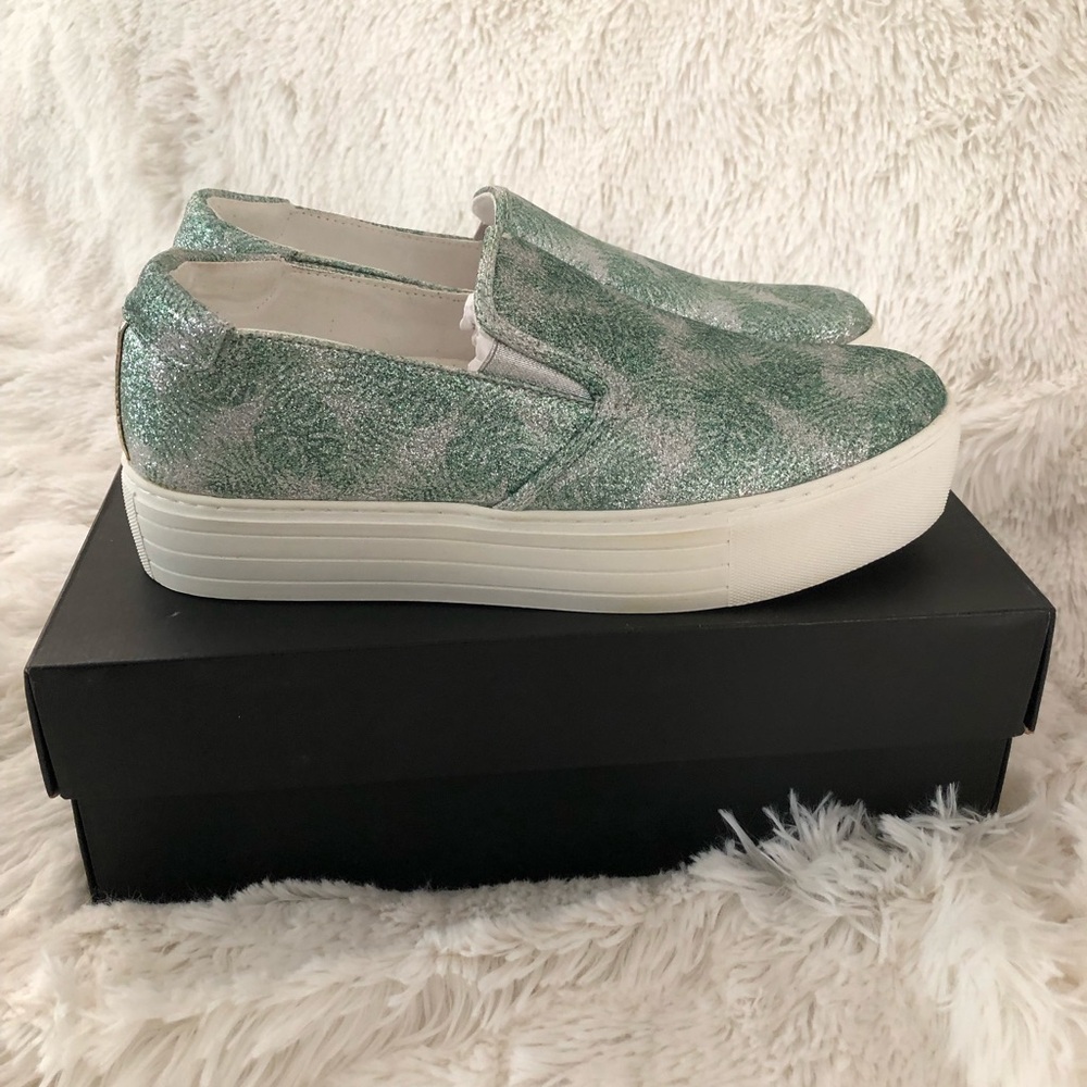 Kenneth Cole Green and White Women's Slip-On Sneakers